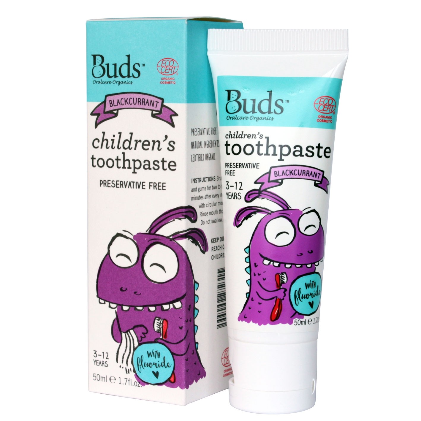 芽芽有機兒童含氟化物牙膏 3-12歲 (黑加侖子味) BUDS ORGANICS CHILDREN’S TOOTHPASTE WITH FLUORIDE 3-12 YRS OLD (Blackcurrant)