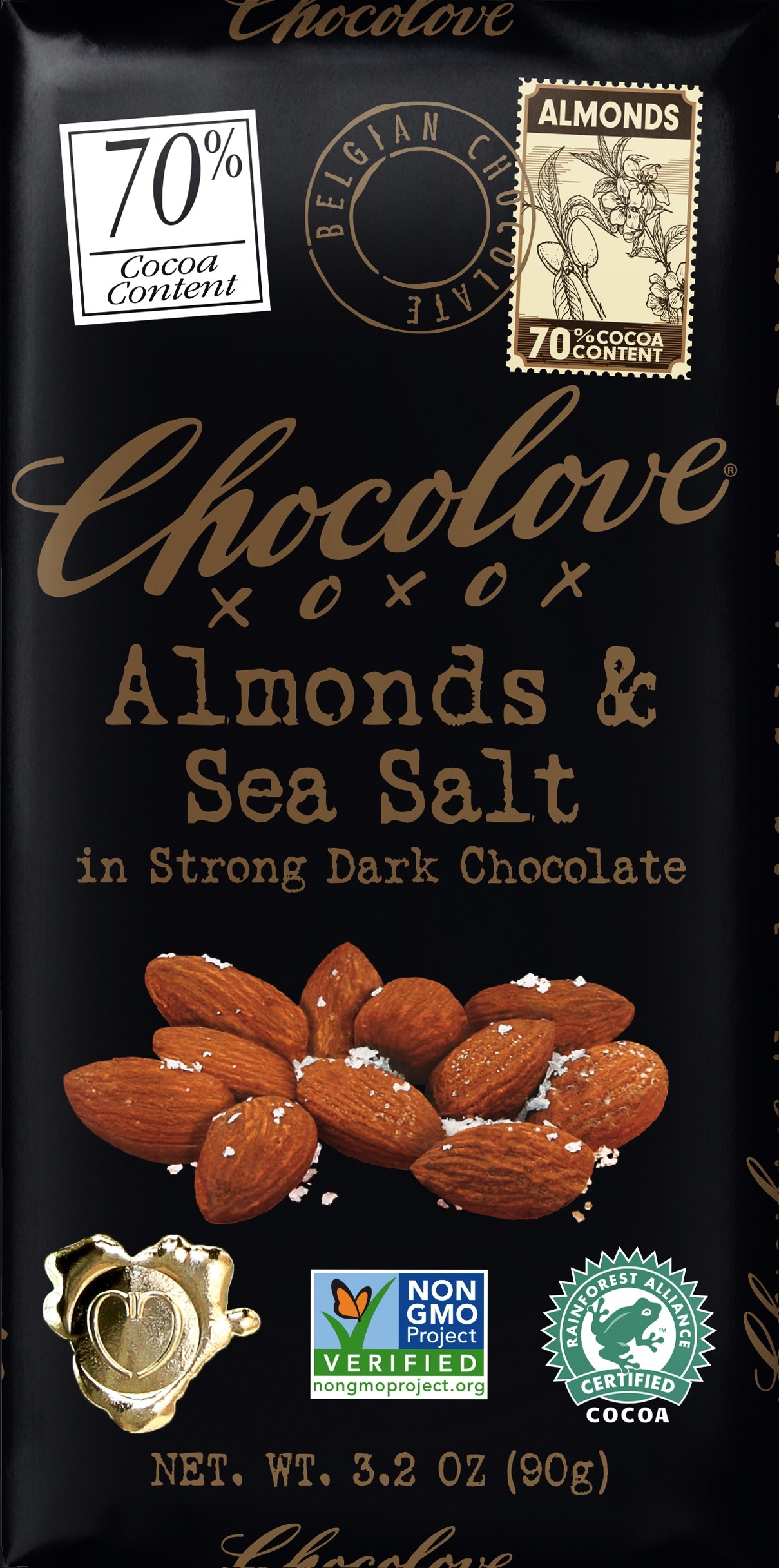 美國70％可可含量海鹽杏仁極黑朱古力"Chocolove xoxox" 70% COCOA CONTENT SEA SALTED & ALMONDS IN STRONG DARK CHOCOLATE
