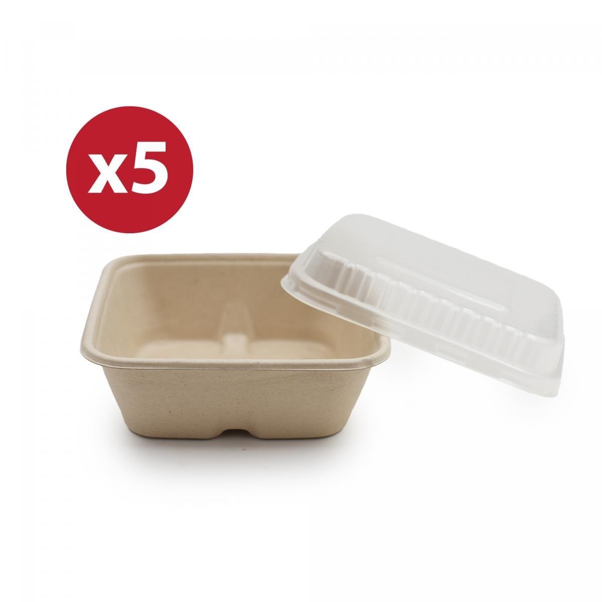 Food Hub - 可降解及入微波爐竹漿餐盒連蓋 | 五套裝 | 正方形 | 750ml | Degradable and Microwavable Bamboo Food Box With Lid | 5 Sets | Ellipse 2 Compartment | 700ml