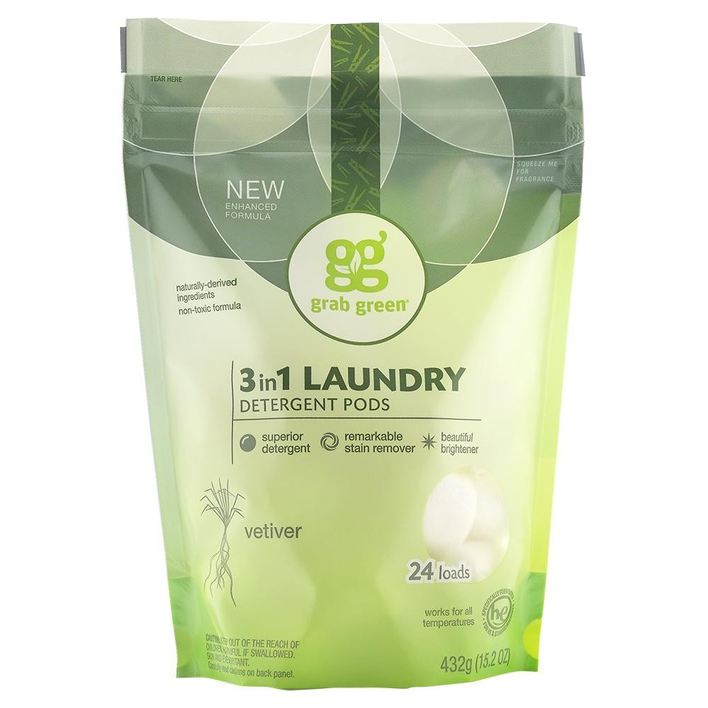 美國經典三合一深層清潔洗衣球 - 岩蘭草 Grab Green CLASSIC 3-IN-1 LAUNDRY DETERGENT PODS - VETIVER