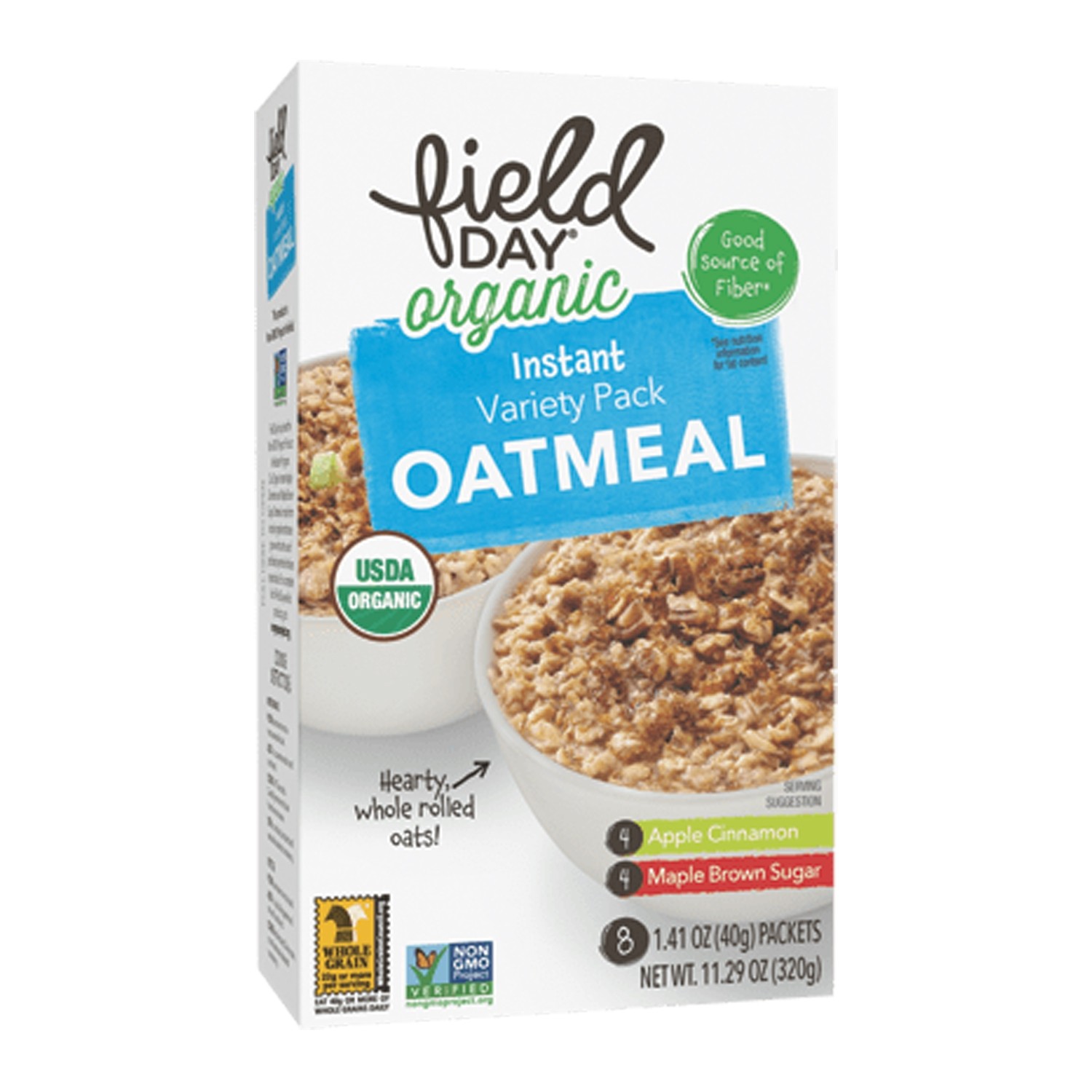 美國有機無麩質即食燕麥片8小包裝(蘋果肉桂&楓樹黃糖)"Field Day"ORGANIC INSTANT VARIETY PACK OATMEAL(APPLE CINNAMON& MAPLE BROWN SUGAR)