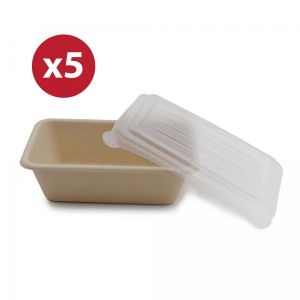 Food Hub - 即棄可降解纸餐盒連蓋 | 五套裝 | 長方形 | Disposable Paper Box With Lid | 5 Sets | Rectangle