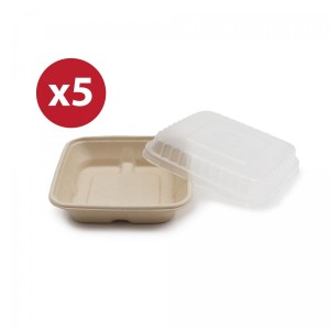 Food Hub - 即棄可降解纸餐盒連蓋 | 五套裝 | 正方形 | Disposable Paper Box With Lid | 5 Sets | Square