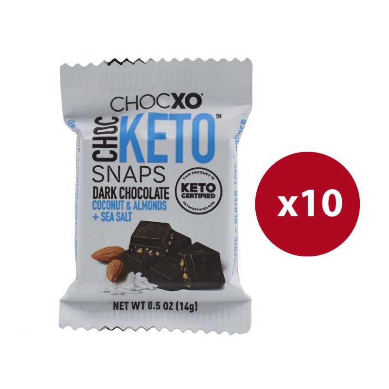  ChocXo - 生酮椰子杏仁海鹽85%黑朱克力脆片 (10件裝) Keto Coconut Almond & Sea Salt 85% Dark Chocolate Snaps (10pcs)